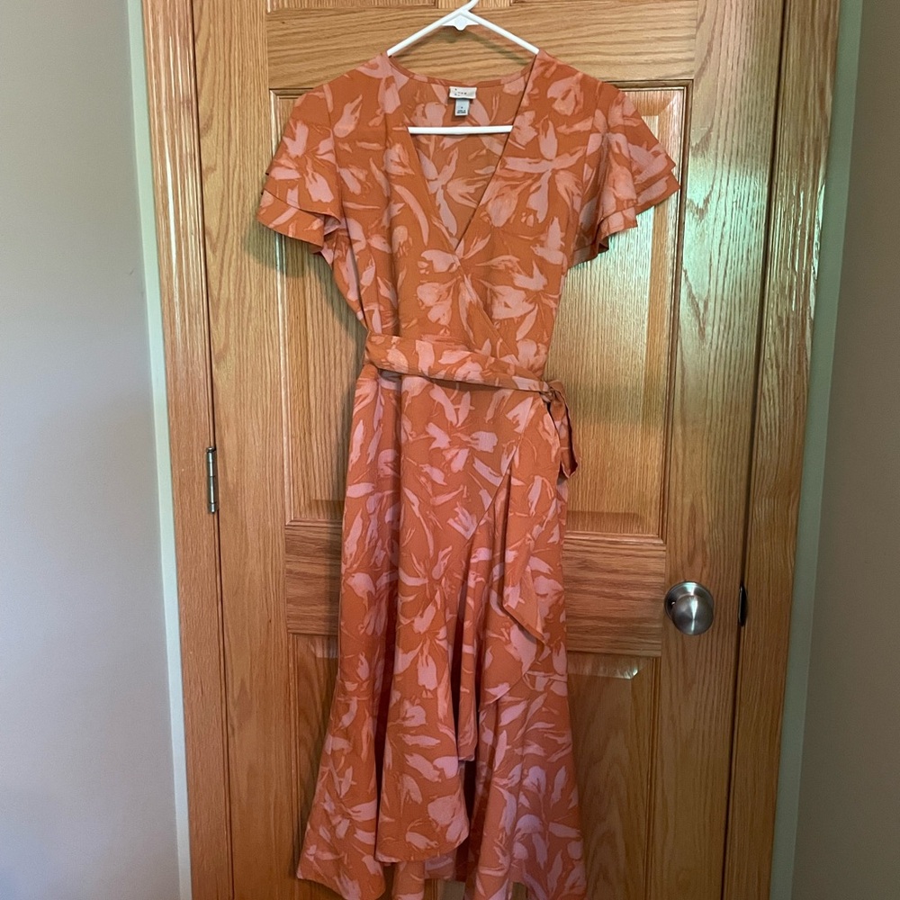 Floral Orange Wrap Dress